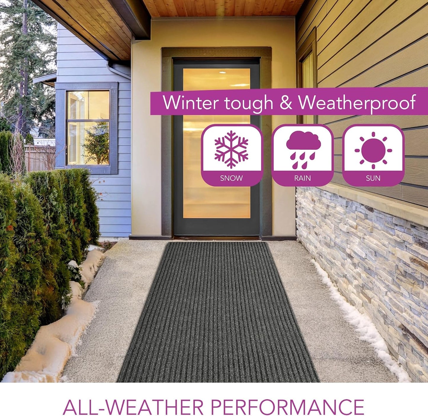 iCustomRug Spartan Weather Warrior Duty Indoor/Outdoor Utility Ribbed in 3ft,4ft,6ft Widths 70 Custom Sizes with Natural Non-Slip Rubber Backing 4'X16' in Charcoal