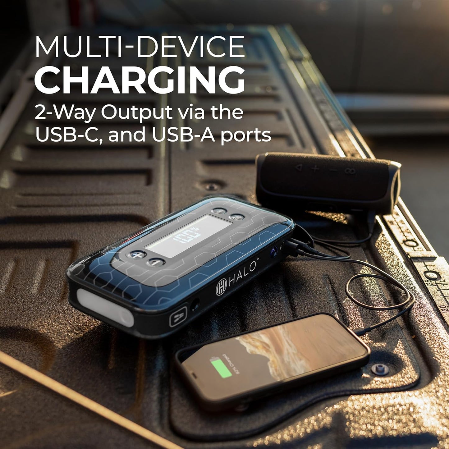 HALO Bolt Air+ 1750 Portable Car Battery Jump Starter | 130 PSI Air Compressor, 59.9Wh USB Power Bank, Large Display, Emergency Floodlight & Charger, Jumps Cars SUVs & Trucks, Inflates Tires — Teal