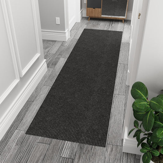 Ottomanson 4' x 6'6" Mud Mat Area Rug Scraper Carpet - Non-Slip, Dirt Trapping for Indoor & Outdoor Use - Ideal for Entryway, Garage, Kitchen, Patio & High-Traffic Areas, Black