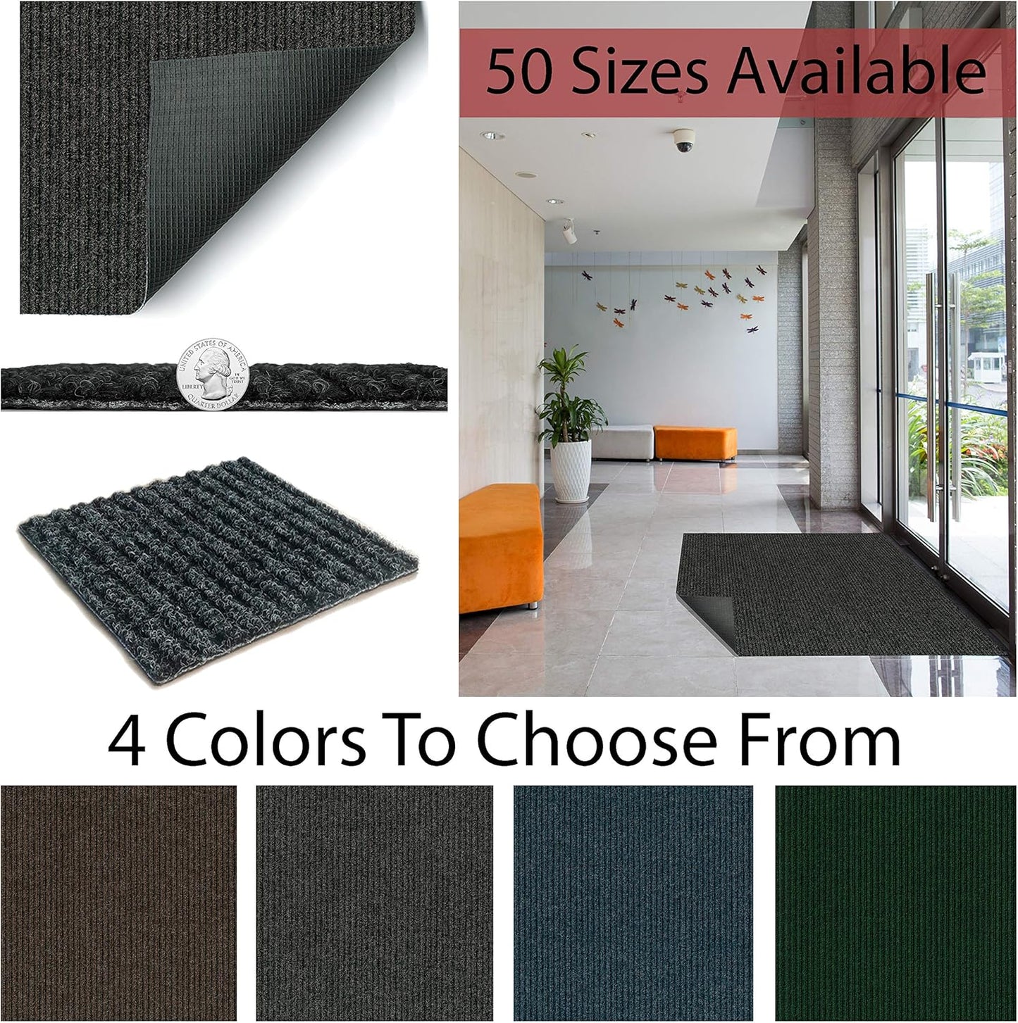 KOECKRITZ Heavy Duty Durable All Weather Indoor/Outdoor Non Slip Entrance Mat Rugs and Runners for Office Business Building Home Garage Front Door (4' x 8', Blue)