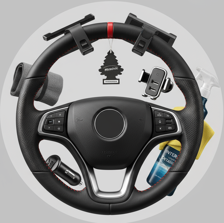 circle photo of car accesories